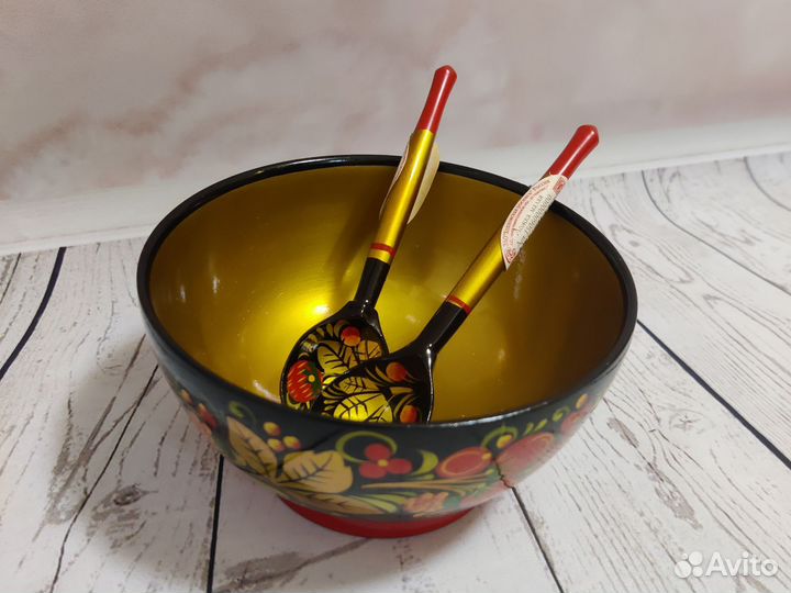 Хохломская роспись пиала и 2 ложки