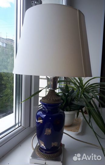 Настольная лампа СССР. Фарфор кобальт, латунь