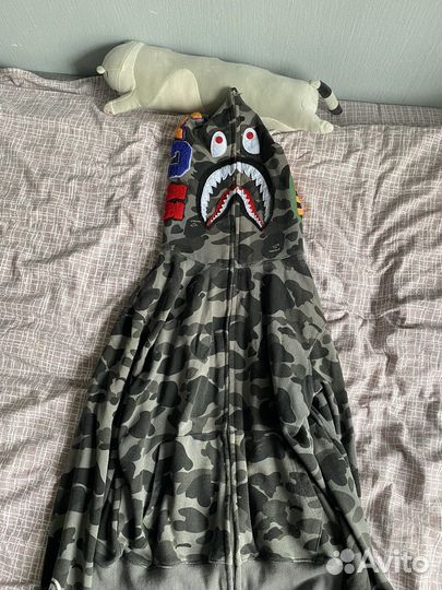 Зип худи bape shark серая