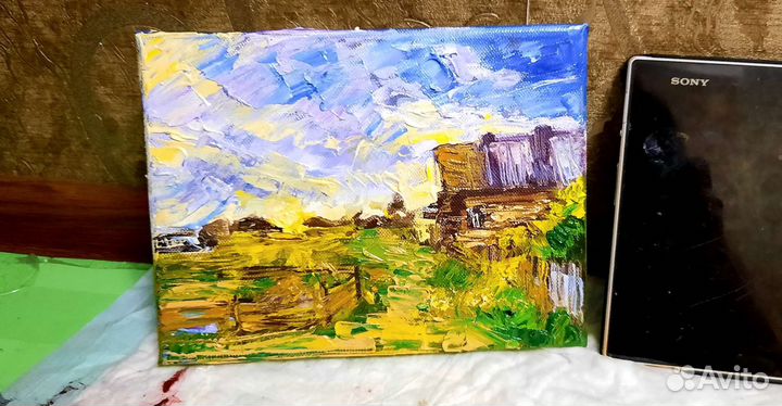 Картина маслом на холсте пейзаж миниатюра 18х24 см