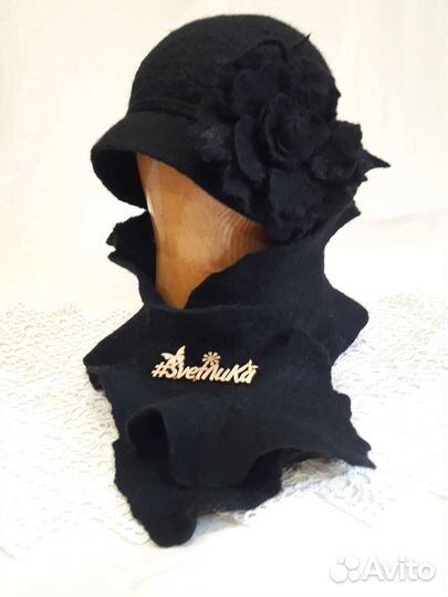 Шляпа женская, горжетка, брошь