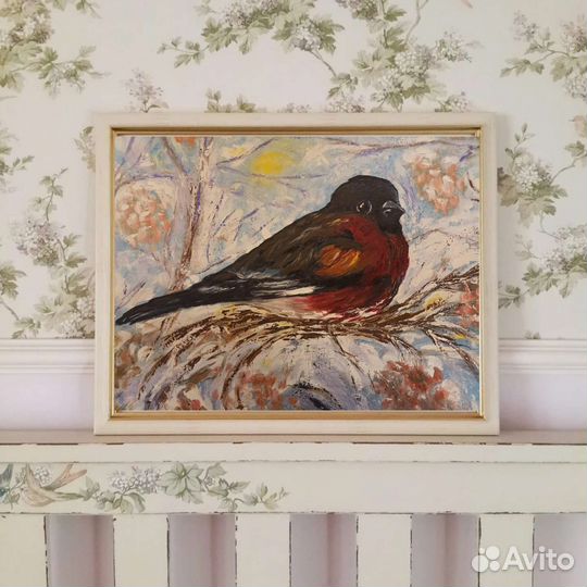 Картина маслом на холсте Снегирь