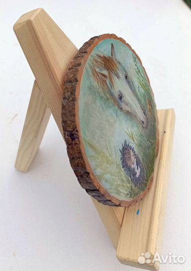 Картина на спиле дерева Ёжик в тумане с Лошадкой