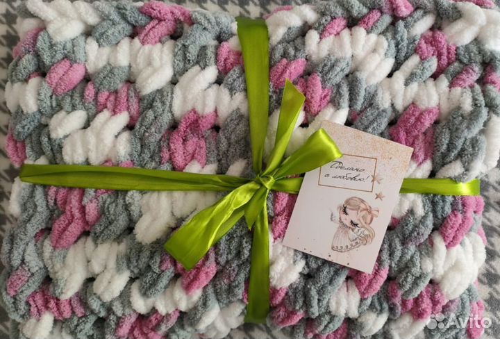 Вязаный плед ручной работы 80х90