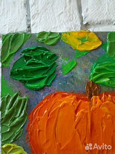 Тыква картина масляными красками на картоне