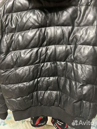 Пуховик кожаный мужской с натуральным мехом