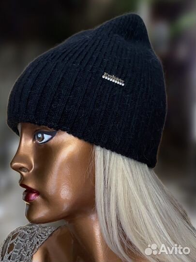 Шапка ангора шерсть меринос теплая черная