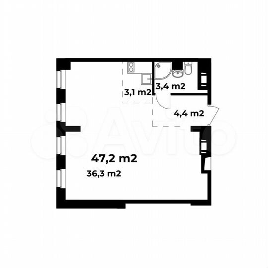 1-к. апартаменты, 47,2 м², 6/6 эт.
