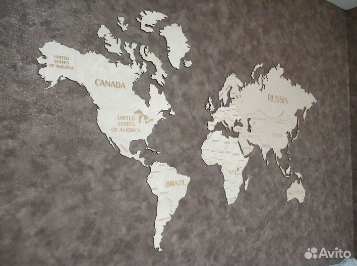 Карта мира на стену (фанера)