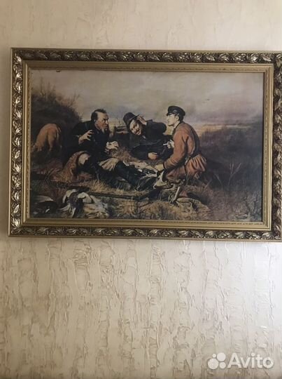 Картина три охотника на холсте, в багете