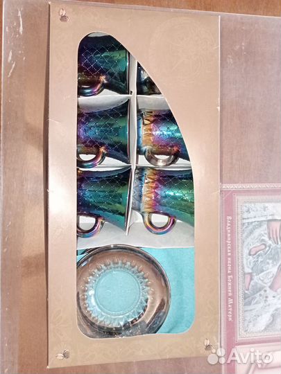 Кофейный хрустальный цветной сервиз в упаковке