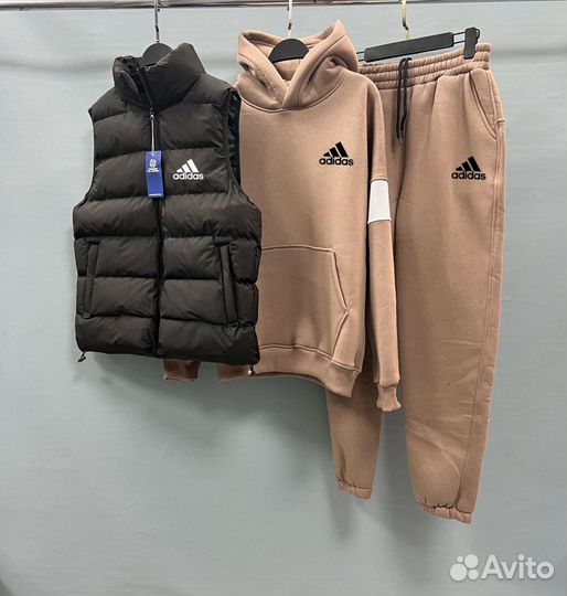 Мужской флисовый спортивный костюм Adidas тройка