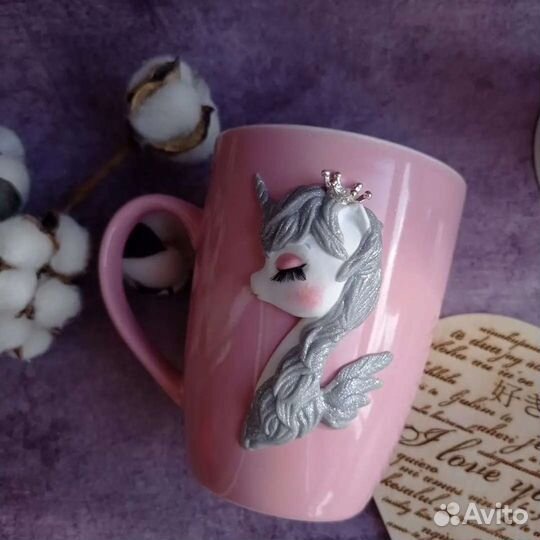 Кружка с декором из полимерной глины