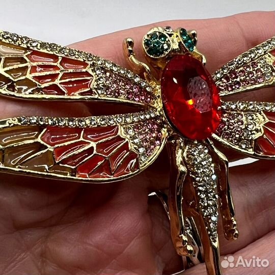Брошь 2в1 Золотая Стрекоза кристаллы Винтаж