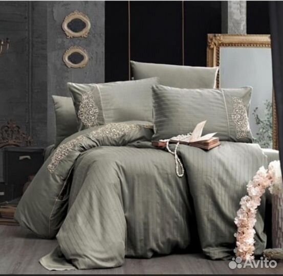 Комплект постельного белья евро Турция сатин с выш