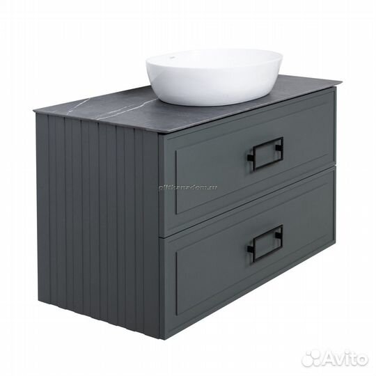 Тумба под раковину подвесная La Fenice Cubo twin FNC-01-CUB-G-90-2, серо-зеленая