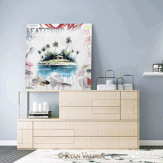 Современная картина, Остров, 80х80см, Пальмы, Море