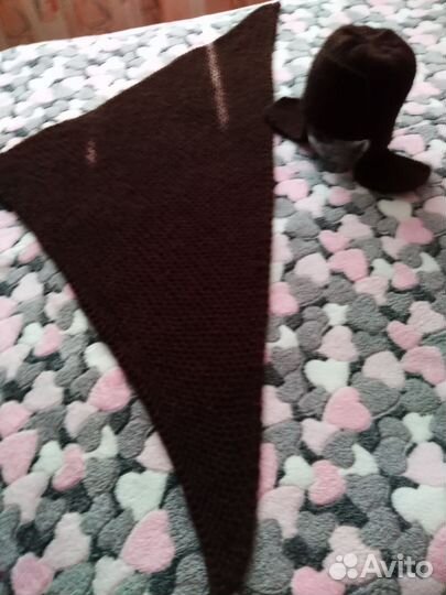 Комплект шапка ушанка и(длинный вяз. шарф платок)