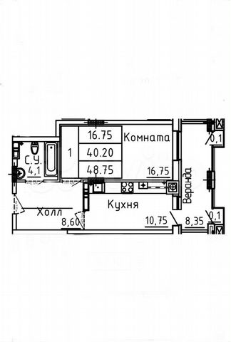 1-к. квартира, 41 м², 8/10 эт.