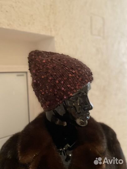 Шапочка пух норки + королевские пайетки