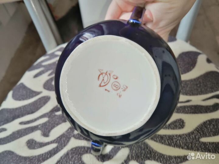 Чайник и Сахарница кобальт фарфор