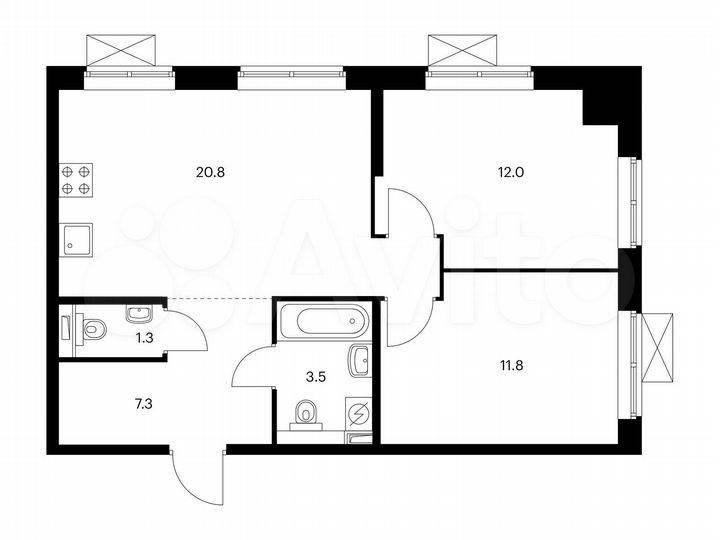 2-к. апартаменты, 56,7 м², 3/21 эт.