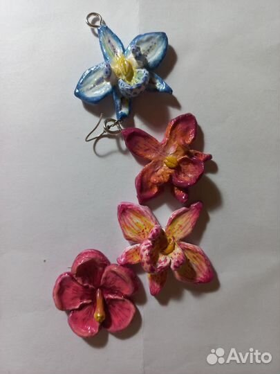 Серьги, подвески, заколки цветы орхидеи глина