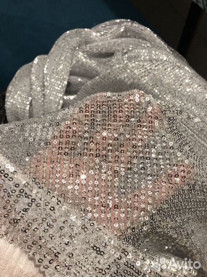Ткань сетка с пайетками серебро