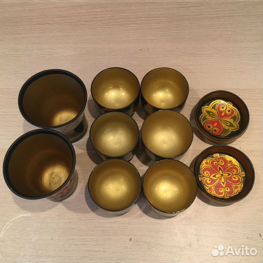 Набор посуды СССР из дерева, хохлама, 25 шт