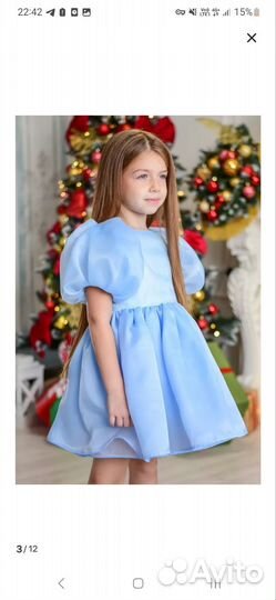 Платье для девочки 80 см голубое с бантом на спине