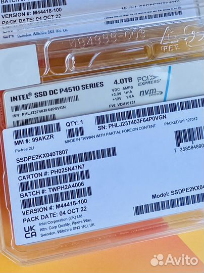 Новые SSD Intel 4.0 tb p4510 U.2 ssdpe2KX040T8
