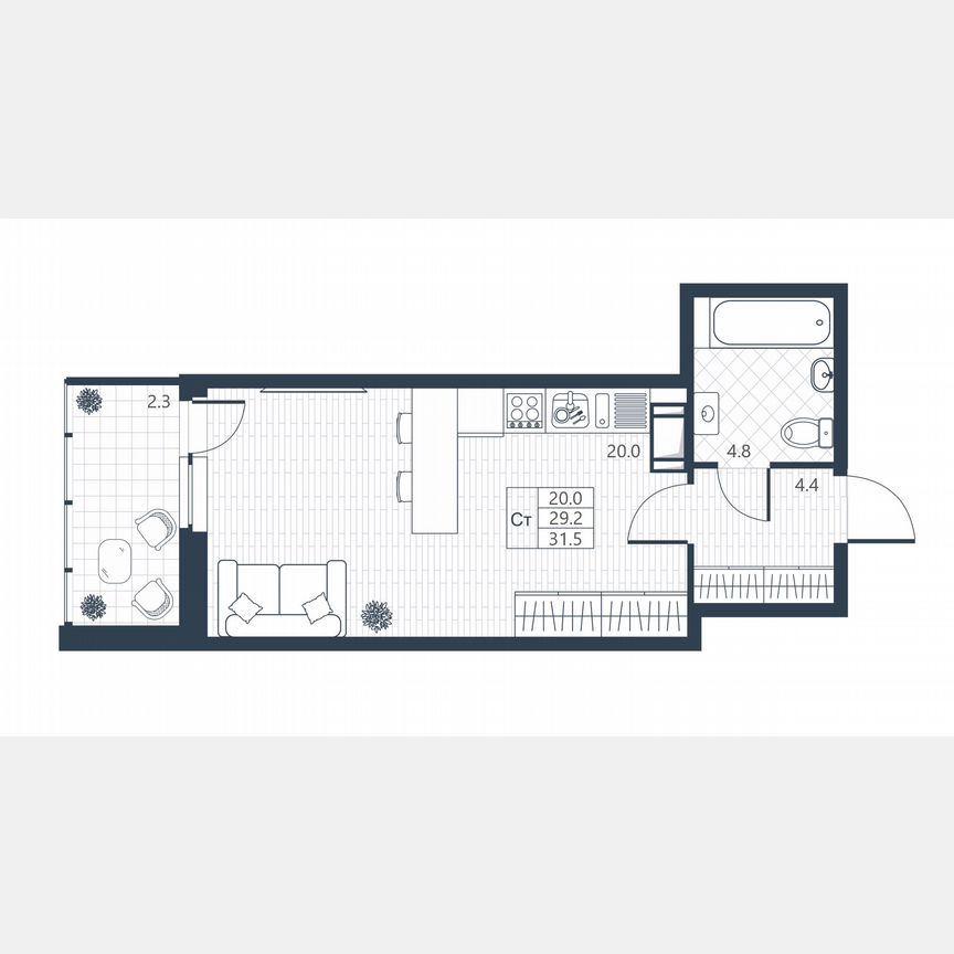 Квартира-студия, 29,2 м², 3/9 эт.