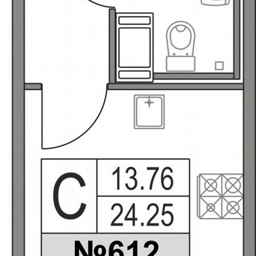 Квартира-студия, 24,3 м², 13/25 эт.