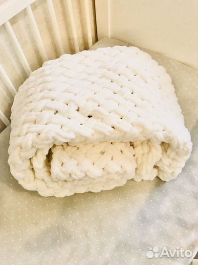Плед вязаный плюшевый ручная работа