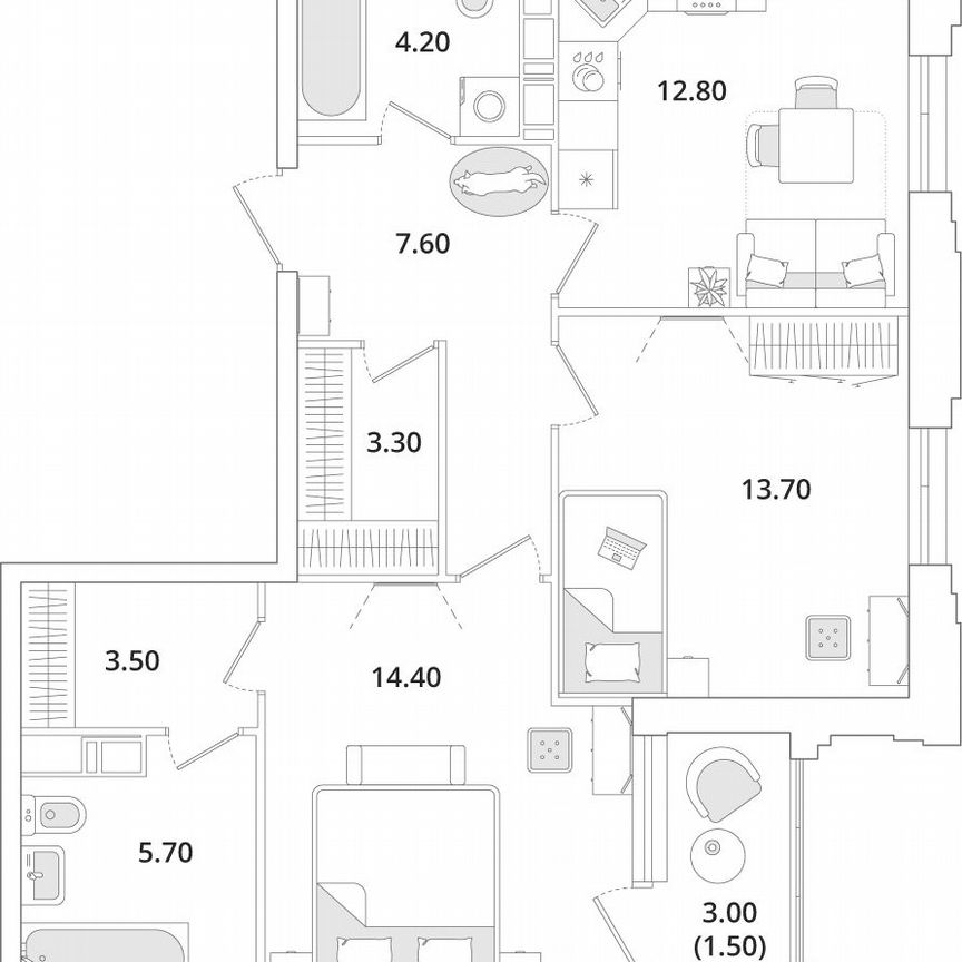 2-к. квартира, 66,3 м², 10/13 эт.