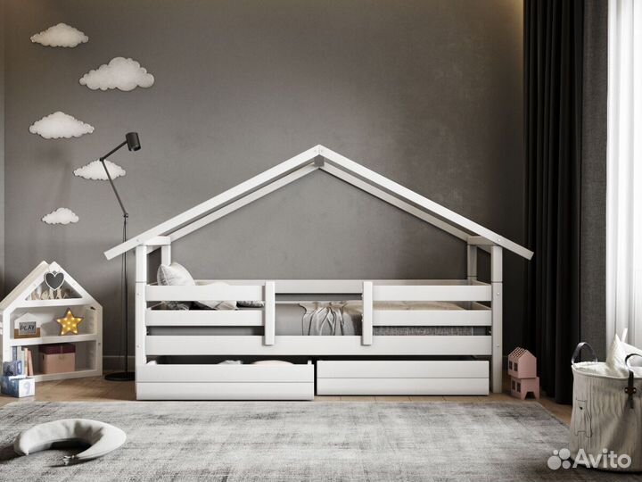 Кровать двухъярусная детская с крышей