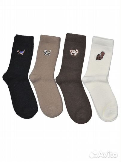 Набор тёплых носков с вышивкой 4 пары