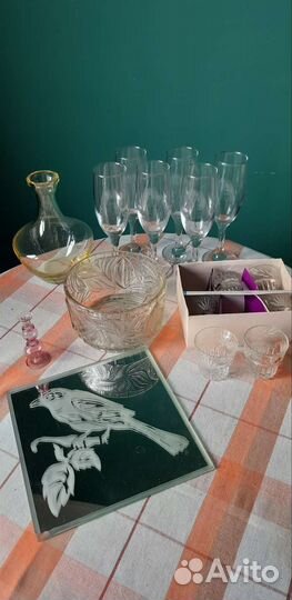 Фужеры, стопки новые, цветое стекло графин