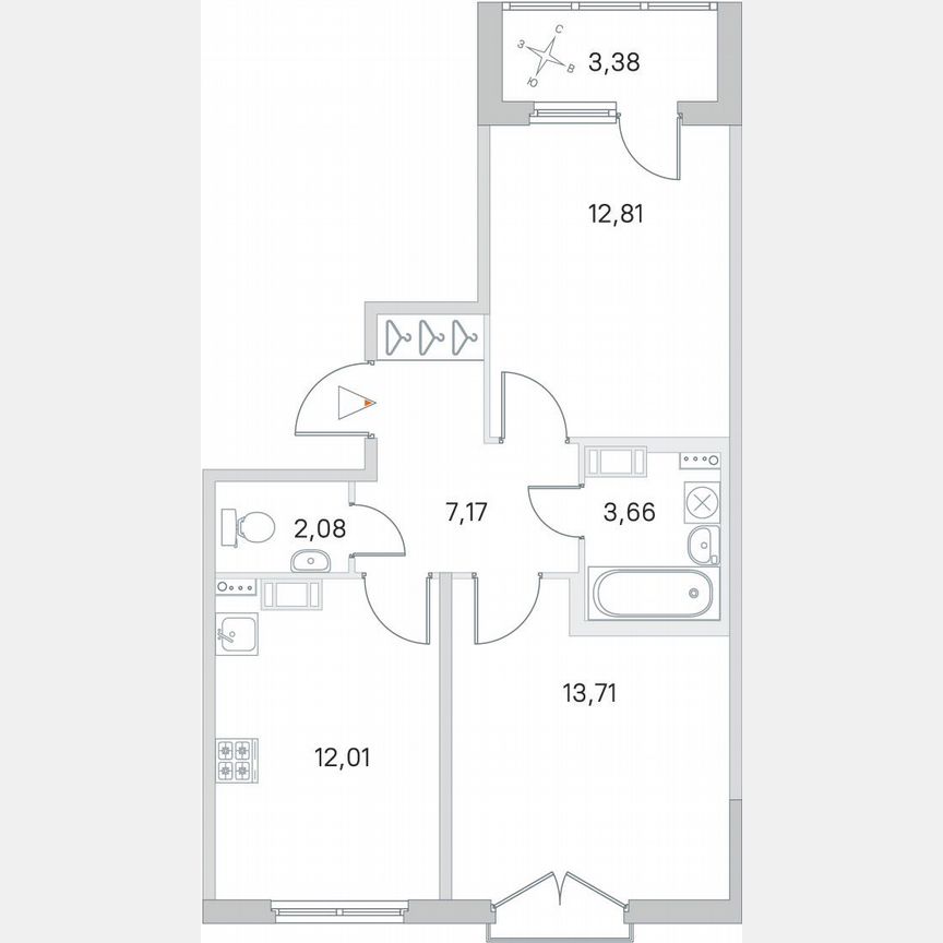2-к. квартира, 53,1 м², 4/4 эт.