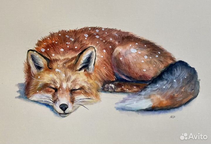 Картина акварель лиса