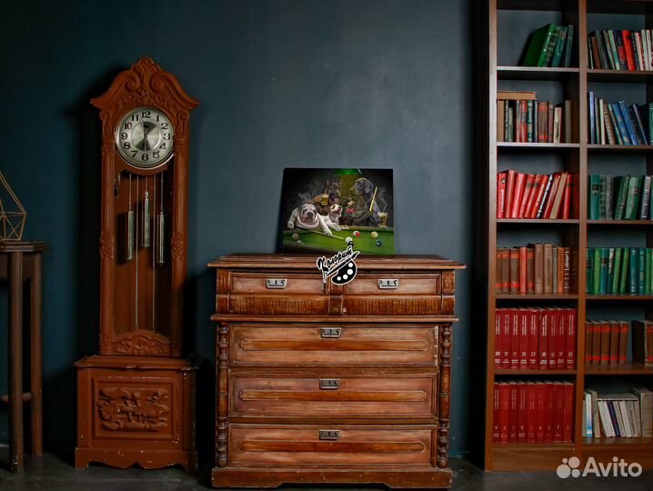 Картина собаки играют в бильярд