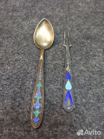 Ложка чайная серебро эмаль