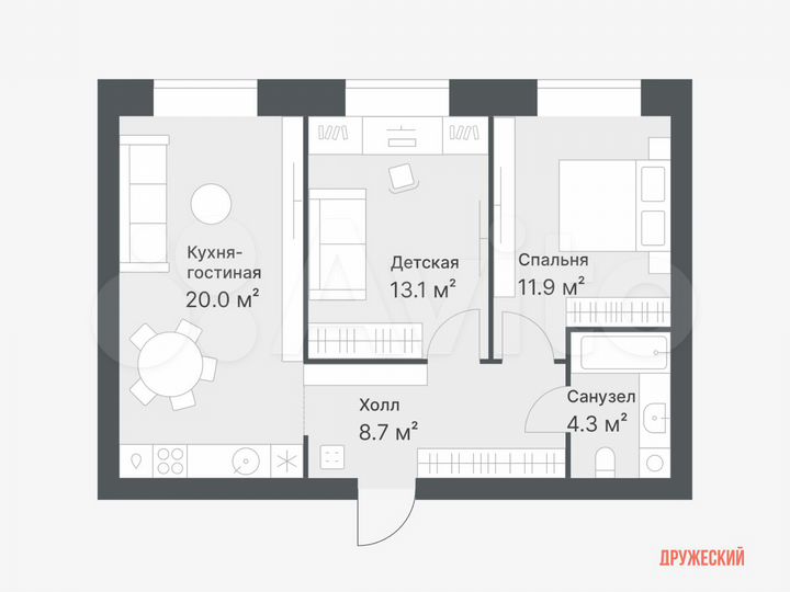 2-к. квартира, 58 м², 10/14 эт.