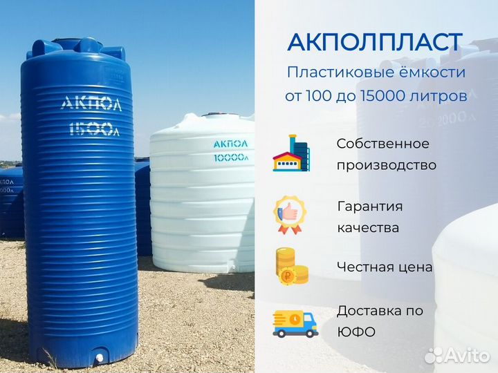 Емкость бак бочка для воды пластиковая 1, 3, 5 куб