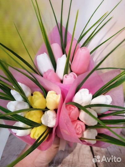 Букет из мыла тюльпаны, пионы, розы