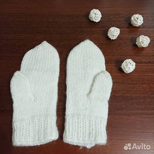 Варежки шерстяные ручная вязка белый размер 6 (XS)