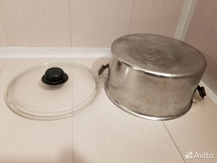 Кастрюля из нержавейки с крышкой, СССР, 7 л, б/у