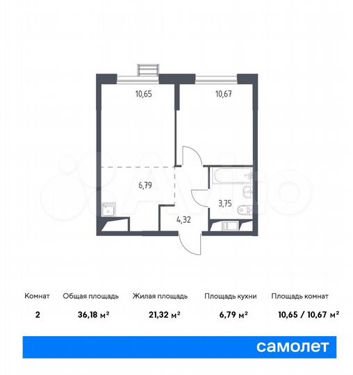2-к. квартира, 36,2 м², 5/14 эт.
