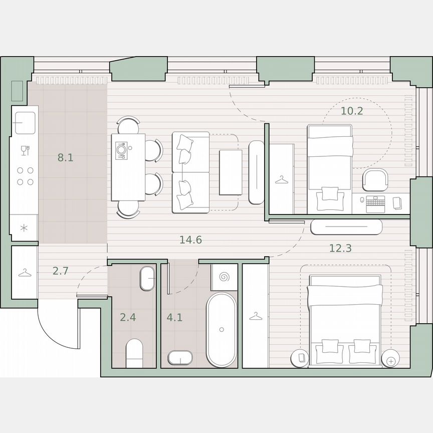 2-к. квартира, 54,4 м², 18/27 эт.