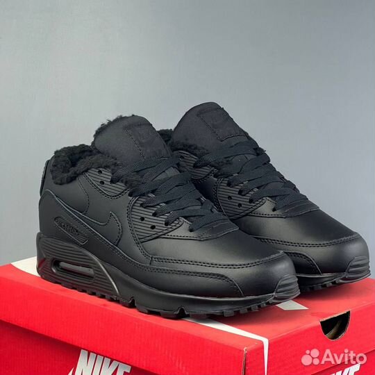 Зимние Nike Air Max 90 Черные с мехом